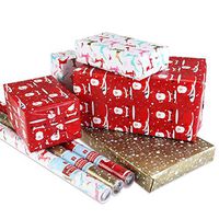 LUOEM Christmas Wrapping Paper Rolls Set Gift Wrapping Paper Rolls for Family Festivals Holiday Party Supplies 157.5×27.6 inch Per Roll (Red,White and Golden - 3 Rolls)