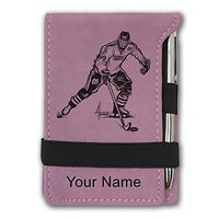 Mini Notepad, Hockey Player Man, Personalized Engraving Included (Pink)