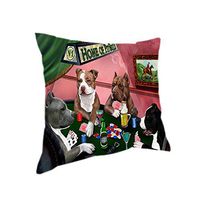 Home of 4 Pit Bull Dogs Playing Poker Pillow (14x14)