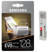 Samsung 128GB MicroSD XC Class 10 UHS-3 Mobile Memory Card up to 100MB/s Read speed (MB-MP128GA) with MicroSD to SD Adapter, USB 2.0 MemoryMarket Dual Slot MicroSD & SD Memory Card Reader