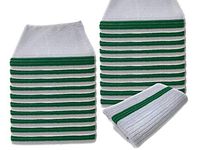 UTowels Premium 24 Pack White with Green Stripe Bar Mop Microfiber Towels for Home, Kitchen, Restaurant Cleaning (White/Green Stripe, 14inx18in)