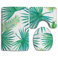 Palm Leaves Flannel 3D Printing Toilet Bathroom Toilet Pad Toilet Set Three-Piece Floor Mat Carpet Absorbent Non-Slip