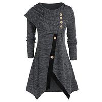 HNTDG Women Plus Size Blouse Tunic Button Crew Neck Asymmetrical Hem Wrap Pullover Sweater Tops Gray