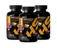 Energy Booster for Women - Pure Organic Coconut Oil - Medium Chain Fatty ACIDS - Powerful and Potent - Coconut Oil Travel - 3 Bottles (180 Softgels)