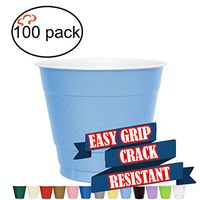 TigerChef 9 Ounce Light Blue 100 Pack Easy Grip Plastic Party Cups Solid Color Disposable 9 Oz Plastic Cups BPA Free