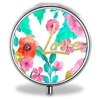 Flower Pill Case, Round Stainless Drug Organizer Container Medicine Cover for Pocket Daily&Weekly