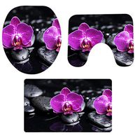 Pgojuni Christmas Scenery Bathroom Non-Slip Pedestal Rug + Lid Toilet Cover + Bath Mat Set 3PCS (F)