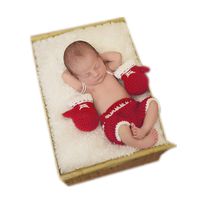 Coberllus Newborn Monthly Baby Photo Props Boxing Champion Gloves with Pants Set for Boys Girls Photography (Red), Medium