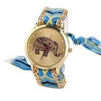ZLOLIA Women Elephant Pattern Weaved Rope Band Bracelet Quartz Dial Watch (E)