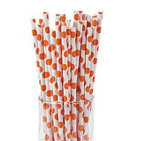 ORANGE PAPER POLKA DOT STRAWS (24PC) - Party Supplies - 24 Pieces