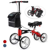 Health Line Massage Products Aluminum Altra-Compact Knee Walker - Steerable Scooter with Strong Disc Brake, Portable Crutches Alternative for Foot Injuries Ankles Surgery - Bag Included (Hot Red)