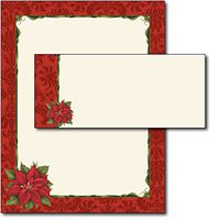 Poinsettia Damask Letterhead & Envelopes - 40 Sets