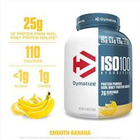 Dymatize ISO100 Hydrolyzed Protein Powder, 100% Whey Isolate Protein, 25g of Protein, 5.5g BCAAs, Gluten Free, Fast Absorbing, Easy Digesting, Smooth Banana, 5 Pound