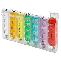 Pop-Up Weekly Pill Organizer by LIBERTY Assistive - Organized Pill Planner with 4 Daily Compartments: Morning, Noon, Evening, Bed & Color Coded for Each Day of The Week