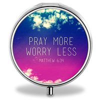 Quote Pill Case, Round Stainless Drug Organizer Container Medicine Cover for Pocket Daily&Weekly