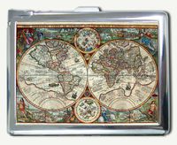 Antique Nova World Map Regular Cigarette Case with Built-in Lighter