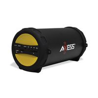 AXESS SPBT1041 Portable Thunder Sonic Bluetooth Cylinder Loud Speaker with Built-In FM Radio, SD Card, USB, AUX Inputs in Yellow