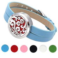 PiercingJ 316L Stainless Steel Aromatherapy Essential Oils Diffuser Locket Bracelet Real Leather Band Bangle with 6 Felt Pads
