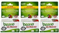 beano Ultra 800 Gas Prevention, Food Enzyme Dietary Supplement, Help Digest Gas-Causing Foods, 30 Tablets, Pack of 3