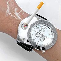 ArcWatch Men’s Stylish Flameless Windproof USB Cigarette Lighter/Watch | Heat Coil Ignition | Quartz Timepiece (Military Black Strap)