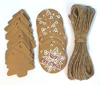 50 Kraft Gift Tags with 32 Feet of Jute String to Tie Them On (Tree/Snowflake)