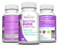 Health Labs Nutra Biotin Pure 10,000mcg per Veggie Capsule- Promotes Healthier Skin, Hair and Nails - Pack of 3