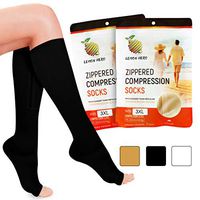 Zipper Compression Socks with Zip Guard Skin Protection & Open Toe (sizes Med to 6XL)- 15-20mmHg Medical Compression Socks for Men & Women (L Calf 10-13inch)
