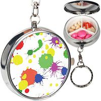 Portable Metal Pill Organizer Keychain Case Stash Box with 3 Compartments for Medicine Vitamin (Bright Paint Splashes)
