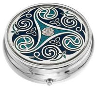 Pill Box (large size) in a Triskeles and Trinity Knot Design in Blue Color