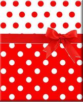 Red and White Jolly Dots Reversible Double-Sided Gift Wrap Wrapping Paper-15ft Roll w. Gift Tags