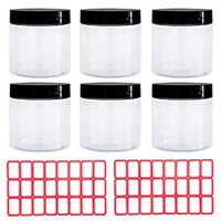 6 Pack Clear PET Plastic Jars with Tag Sticker Empty Storage Containers,4 OZ Plastic Jars with Black Lids Suitable for Device liquid,cosmetics,Gifts,foam balls, glue & paint