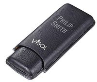 Personalized Dakota Black Leatherette 2-Cigar Case - Free Laser Engraving