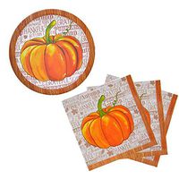 Autumn Harvest/Thanksgiving Decorative Paper Plates and Napkin Set (Pumpkin)