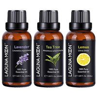 Lagunamoon Top 3 Essential Oil Set, 30mL/bottle, 90mL/Set- Lavender, Tea Tree, Lemon, Aromatherapy Oils for Diffuser, Humidifier Bath, Skin & Hair Care