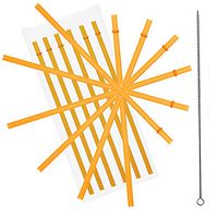 10.5" Long Rainbow Colored Reusable Plastic Replacement Straws, Fits Most Tumblers, Set of 10 with Cleaning Brush (Orange)