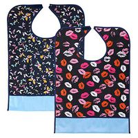 Sumnacon 2 Pcs Reusable Adult Bibs with Crumb Catcher - Waterproof Bibs for Adults, Washable Bibs for Disabled Handicapped Elder People, Lip + Butterfly
