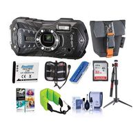 Ricoh WG-60 Digital Camera, Waterproof, Shockproof, Digital Camera, Black - Bundle with 32GB SDHC U3 Card, Camera Case, Table Top Tripod, Spare Battery, Cleaning Kit, Software Package and More