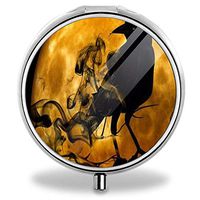 Pill Box (3 Compartments), Cute Pill Case Portable for Pocket Purse Briefcase Travel Pills Box Medicine Storage Container - Raven Against The Moon Halloween Crow