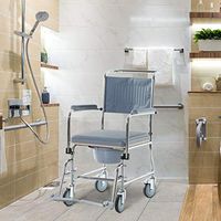 Bedside Toilet and Medical Rolling Shower Wheelchair with Bariatric Removable Bucket and Swinging Footrest Portable Ideal for Elderly Patient Mobility and Transportation Grey
