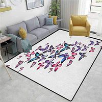 YucouHome Navy and Blush Abstract Area Rug for Bedroom, Various Butterflies Flying Together Spring Summer Nature Inspired, Fashionable High Class Living Dinning Room(3'x 5') Violet Blue Pink