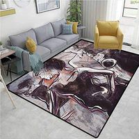 Music natural fiber Area Rug for Baby Nursery, Illustration of Jazz Man Playing the Saxophone with Dancers Classic Design, Easy Maintenance Area Rug Living Room Bedroom Carpet(2'x 3') Pink Black White