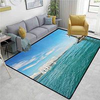 Lighthouse Humorous Area Rug Kitchen, Day by the Seaside Sailboats Lighthouse Rocks Clear Sea Clouds Island Seascape, Durable Carpet Area rug - Living Dinning Room Bedroom Rugs and Carpets(2.5'x 7')
