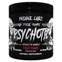 Insane Labz Psychotic Black Edition Mid Stimulant Pre Workout Powder, Energy Focus Pumps, Loaded with Creatine Beta Alanine Taurine Fueled by AMPiberry, 35 Servings Fruit Punch