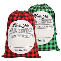 xinblueCo 2 Pack Santa Sack Christmas Decorations Canvas Santa Bag with Drawstring Xmas Gift Bag Extra Large Christmas Sacks Size 27.5"x19.5"(Red&Green Plaid