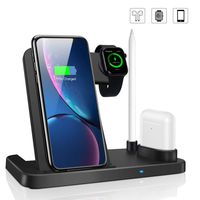 Wireless Charger, QI-EU 4 in 1 Qi-Certified 10W Fast Charging Station Compatible Apple Watch Airpods iPhone 11/11pro/X/XS/XR/Xs Max/8/8 Plus, Wireless Charging Stand Compatible Samsung Galaxy (Grey)