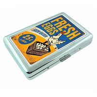 Metal Silver Cigarette Case Vintage Poster D-253 Fresh Eggs Farm Raised