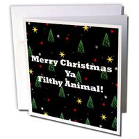 3dRose Merry Christmas Ya Filthy Animal with Black Background Greeting Cards, Set of 12 (gc_127633_2)