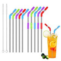 TimeTop Stainless Steel Straws with Silicone Tips can be Straight and Bendable with Cleaning Brush for Juice Cocktail Shakes and Other Beverages(12 PCS)