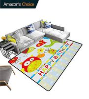 Kids Birthday Floral Door Mat, Patchwork Design with Owls Birds Hearts and Boxes Party Theme Artistic Print, Durable Rugs - Living, Dinning, Office, Rooms & Bedrrom, Hallway Carpet(2'x 3') Multicolor