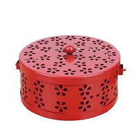 LIOOBO Retro Mosquito Coil Holder Burner Portable Mosquito Incense Burner Holder Box with Handle (Red)